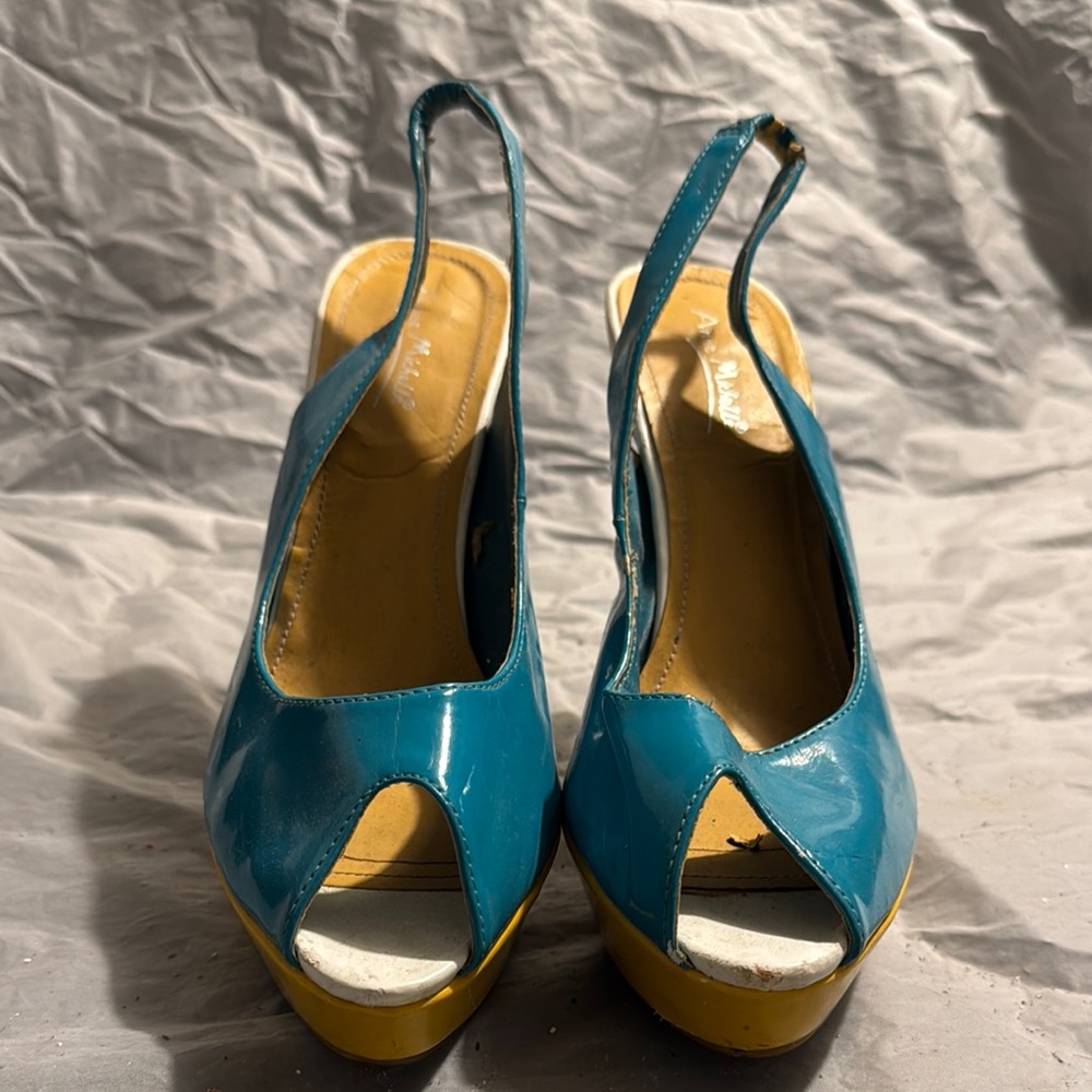 Stylish Blue and Yellow Women's Slingback Heels